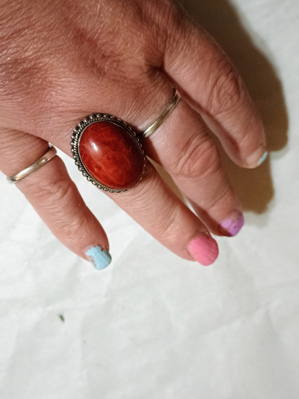 Red Statement Cabochon Silver Ring - Picture 5 of 5